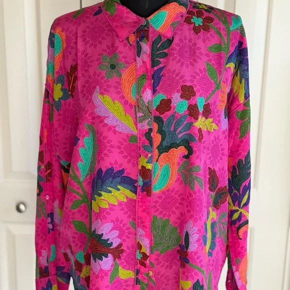 Johnny Was Martijn Shirt Fuschia and green-Size Medium
